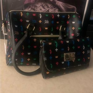baby phat colorful medium bag with a backside zipper with a matching wristlet